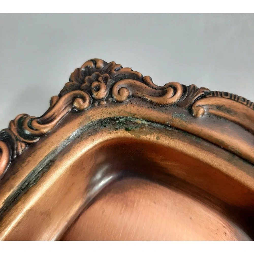 Vintage Copper Covered Butter Dish with Glass Insert Lid Ornate Cottagecore